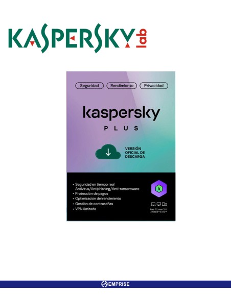 SOFTWARE ANTIVIRUS KASPERSKY PLUS 1 DISPOSITIVO DESCARGA